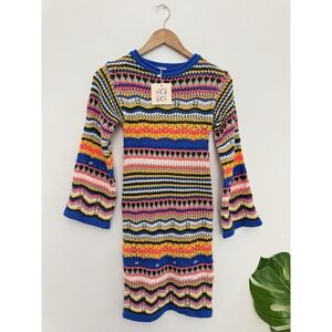 Verge Girl Crochet Rainbow Dress COLORFUL long sleeve Knit EUC size 6